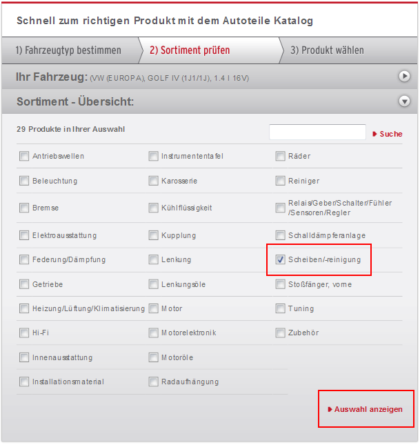 Scheibenreinigung w�hlen