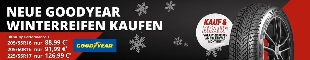 Top 3 Winterreifen Goodyear ULTRAGRIP PERFORMANCE 3 Angebotspreis  - Testsieger  205/55R16  - 205/60R16 -  225/55R17