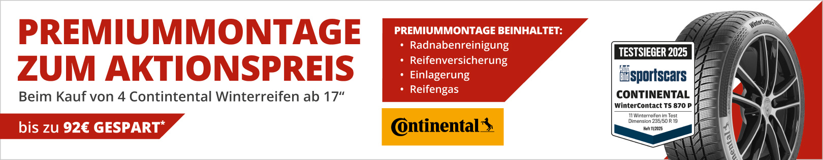 Premium Conti Winterreifen + Premiummontage zum Basis Preis - bis zu 90€ geschenkt; 17 Zoll und größer