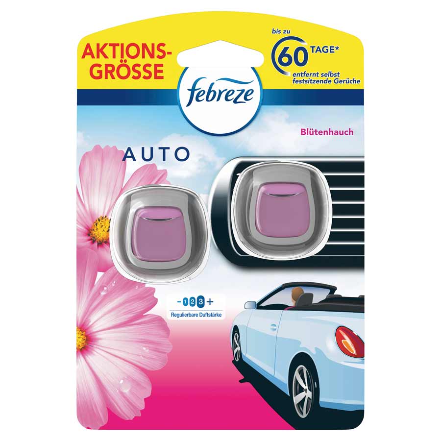 Lufterfrischer fürs Auto von Febreze mit dem Duft von Blütenhauch, Duo-Pack, 2x2 ml