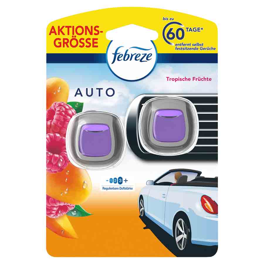 Lufterfrischer Febreze Car, Tropical Fruits, 2 Stück à 2 ml