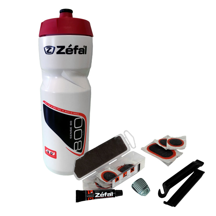 Zéfal Trinkflasche 800 ml inkl. Reifen-Reparaturset universal+, 1 Set